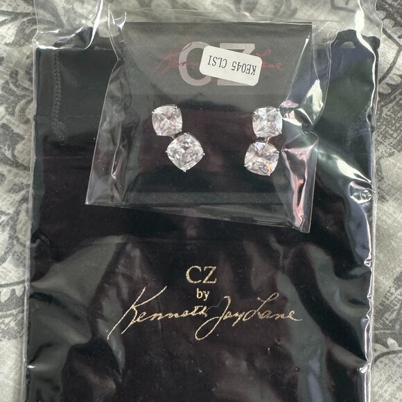 NEW CZ by Kenneth Jay Lane, Double Cushion Drop Earrings - Picture 3 of 4